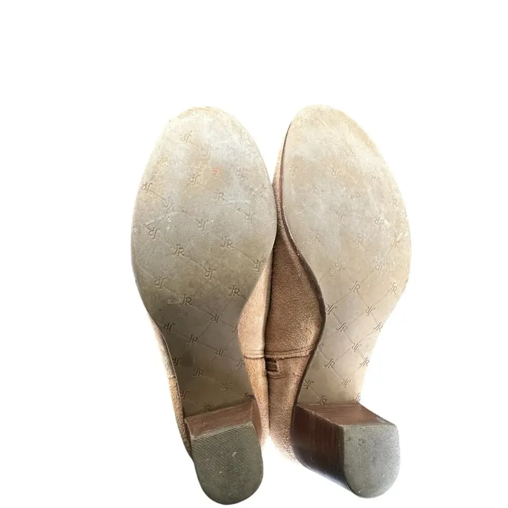 Jack Rogers Brown Oak Marianne‎ Suede Scalloped Bootie Ankle Boots Size 8